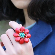 Ethnic jewelry wholesale Thailand Slack wax rope braided copper beads flower ring 03
Ethnic jewelry wholesale Thailand Slack wax rope braided copper beads flower ring 03