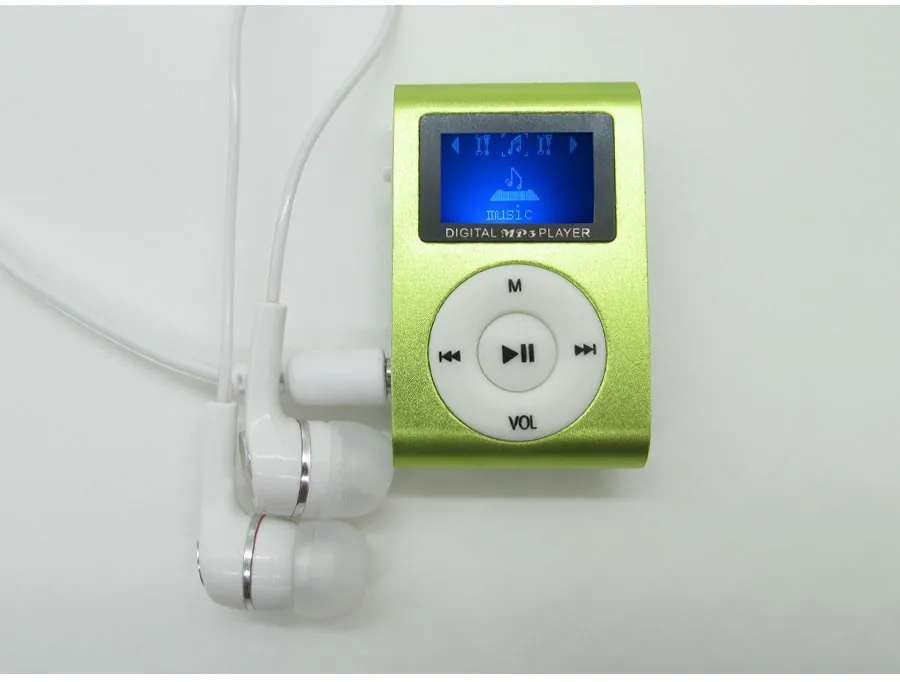 Metal LCD Screen Mp3 Music Player Portable Clip Mini Mp3 Player with Micro TF/SD Slot + High Quality Headphones + USB Cable