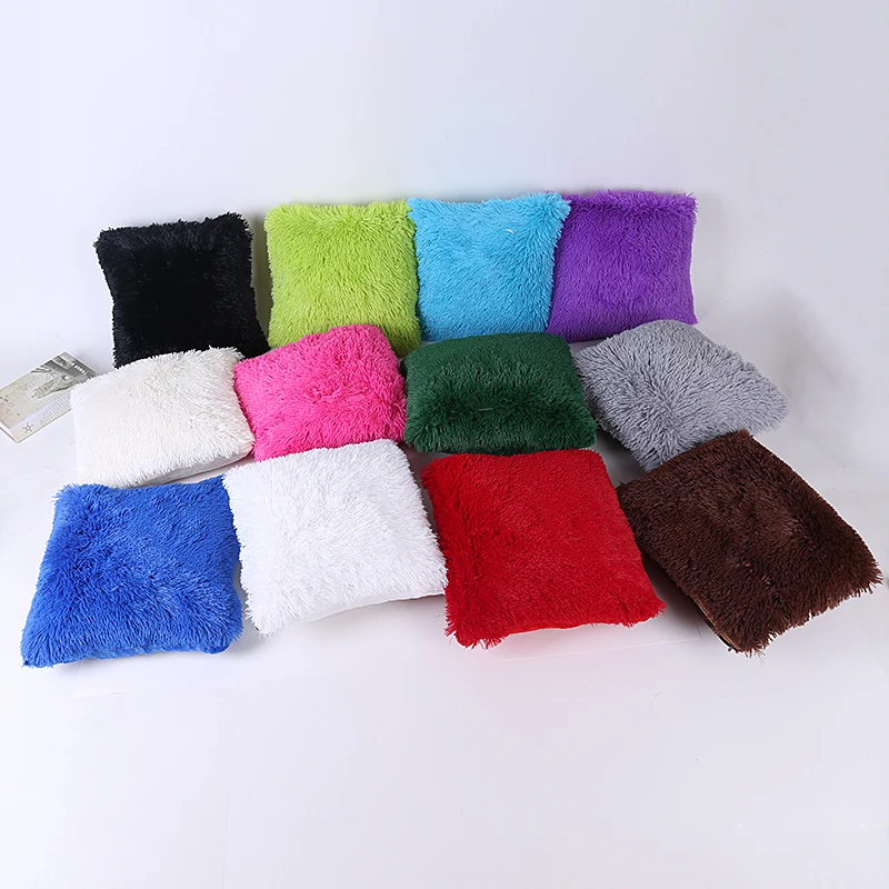 Cushion Cover New Fashion Colorful Decor Fur Soft Decorative Sofa Bed Home Car Seat Pillow Case Solid Elegant Decoration 43*43cm 1