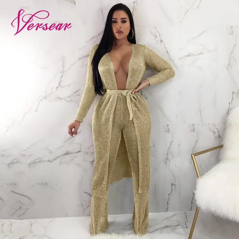 Versear Women Autumn Winter Knitting Long Cardigan Sweater Metallic Glitter Tied Waist Long Sleeve Hollow Out Casual Outerwear
Versear Women Autumn Winter Knitting Long Cardigan Sweater Metallic Glitter Tied Waist Long Sleeve Hollow Out Casual Outerwear