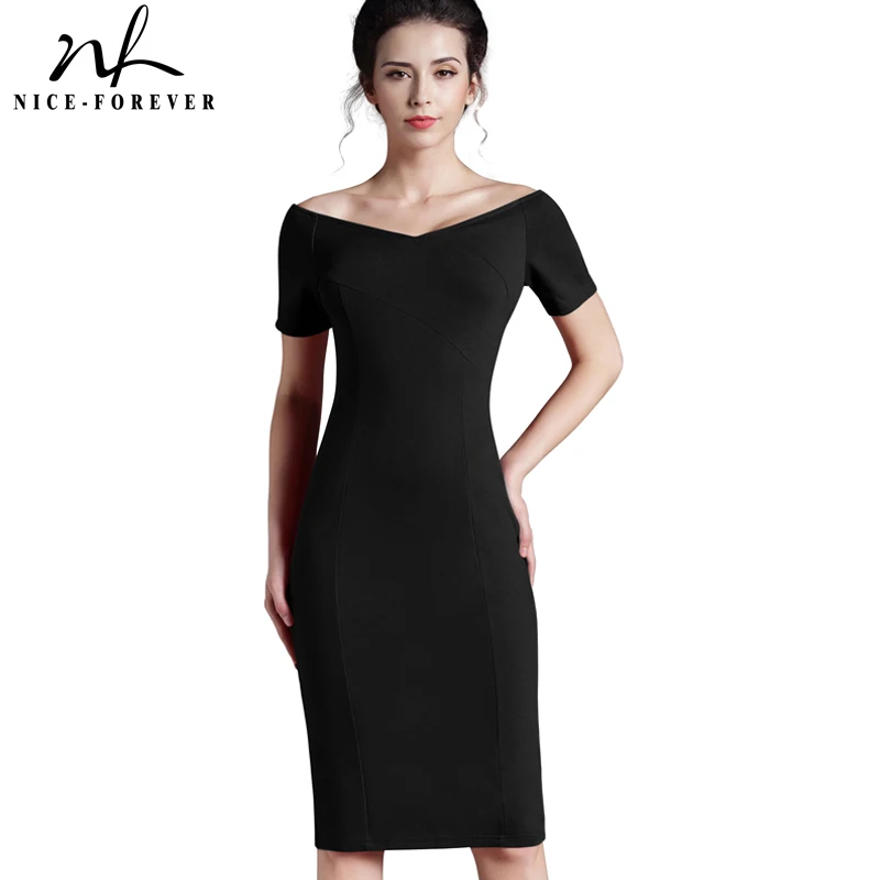 Nice-forever Casual Office Lady off Shoulder Solid Work Sexy V neck knee-length Zipper Tunic Business Pencil Bodycon Dress 378
Nice-forever Casual Office Lady off Shoulder Solid Work Sexy V neck knee-length Zipper Tunic Business Pencil Bodycon Dress 378