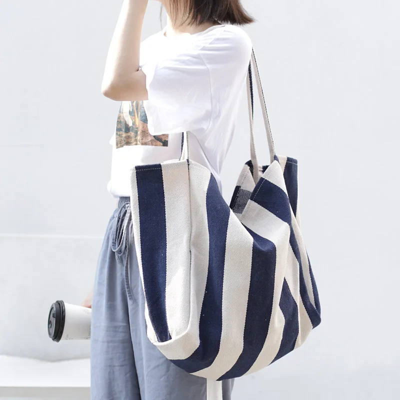 Women Canvas Large Shopping Bag Fashion Striped Cloth Reusable Tote Bag Leisure Shoulder Large Capacity Eco Shopper Bags
Women Canvas Large Shopping Bag Fashion Striped Cloth Reusable Tote Bag Leisure Shoulder Large Capacity Eco Shopper Bags
