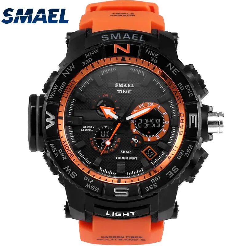 Оранжевые спортивные часы SMAEL брендовые светодиодные цифровые наручные