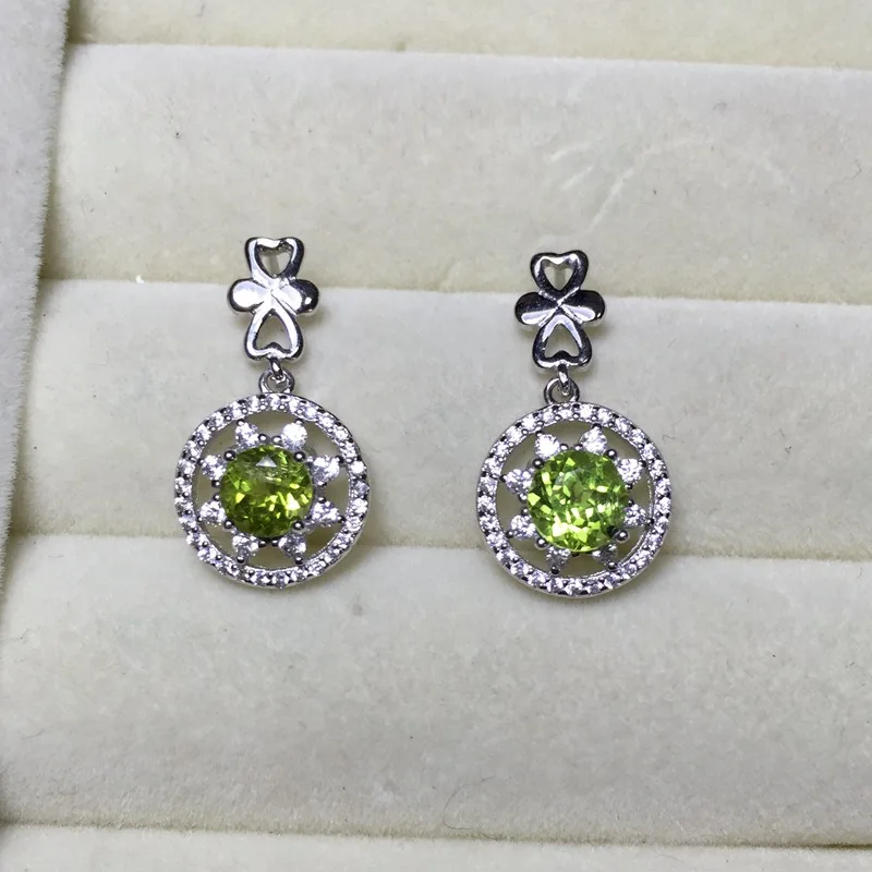 Image NATURAL PERIDOT EARRINGS wholesale 925 sterling silver inlay, professional color treasure wholesale, 925 Sterling Silver