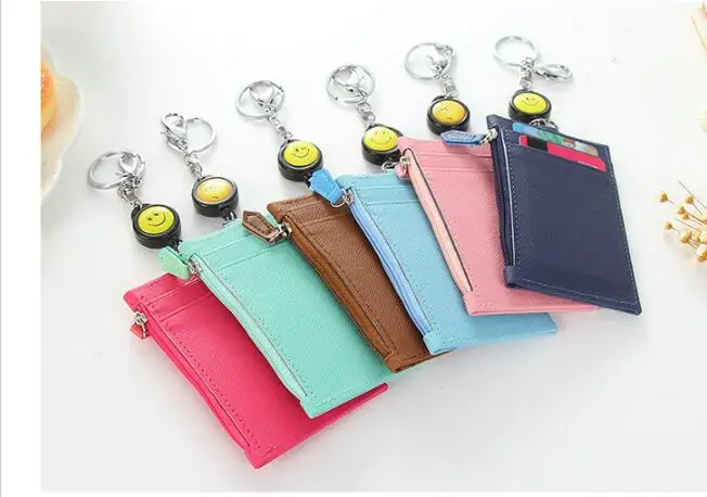 Multifunction Credit Card Holders Coin Business Id With Retractable Key Ring