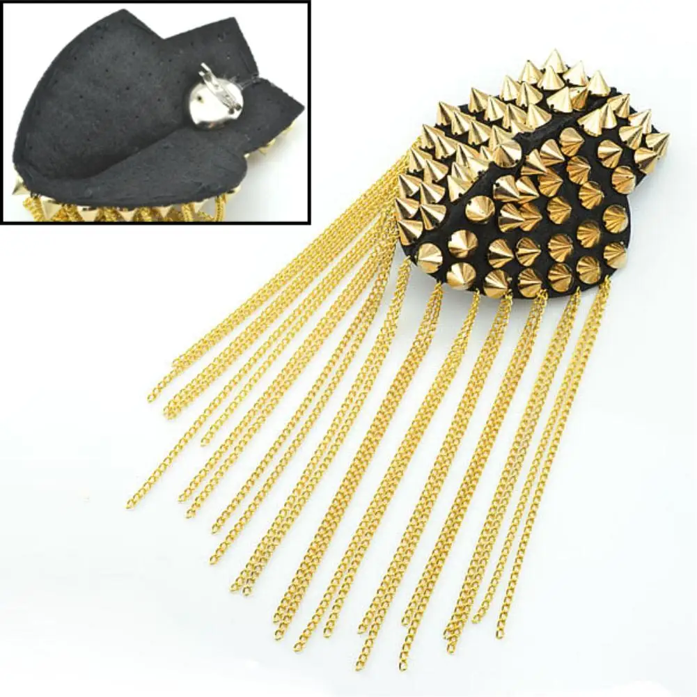 Cool New Clothes Decor Epaulet Gothic Punk Rivets Board Mark Gold Metal Tassel Stud Spike Epaulette Shoulder ES1600
Cool New Clothes Decor Epaulet Gothic Punk Rivets Board Mark Gold Metal Tassel Stud Spike Epaulette Shoulder ES1600