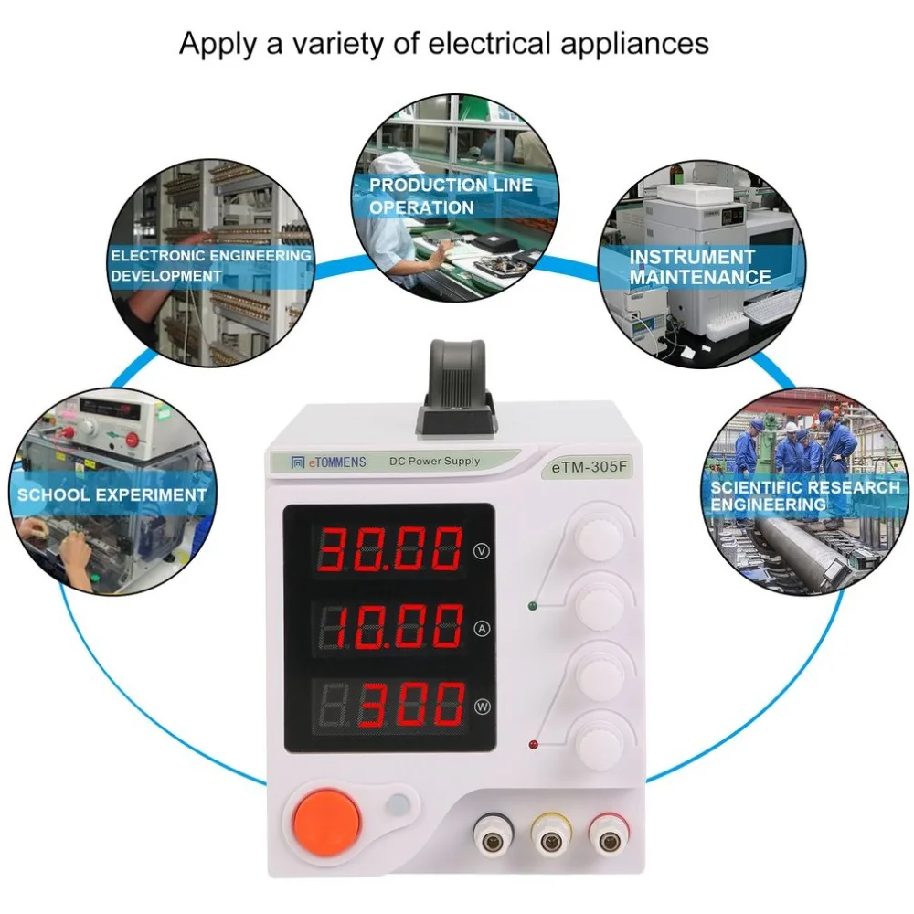 Newest Four Digit Display Professional 0-30V 0-5A DC Power Supply Device For Workshops Laboratory eTM-305F EU Plug
Newest Four Digit Display Professional 0-30V 0-5A DC Power Supply Device For Workshops Laboratory eTM-305F EU Plug