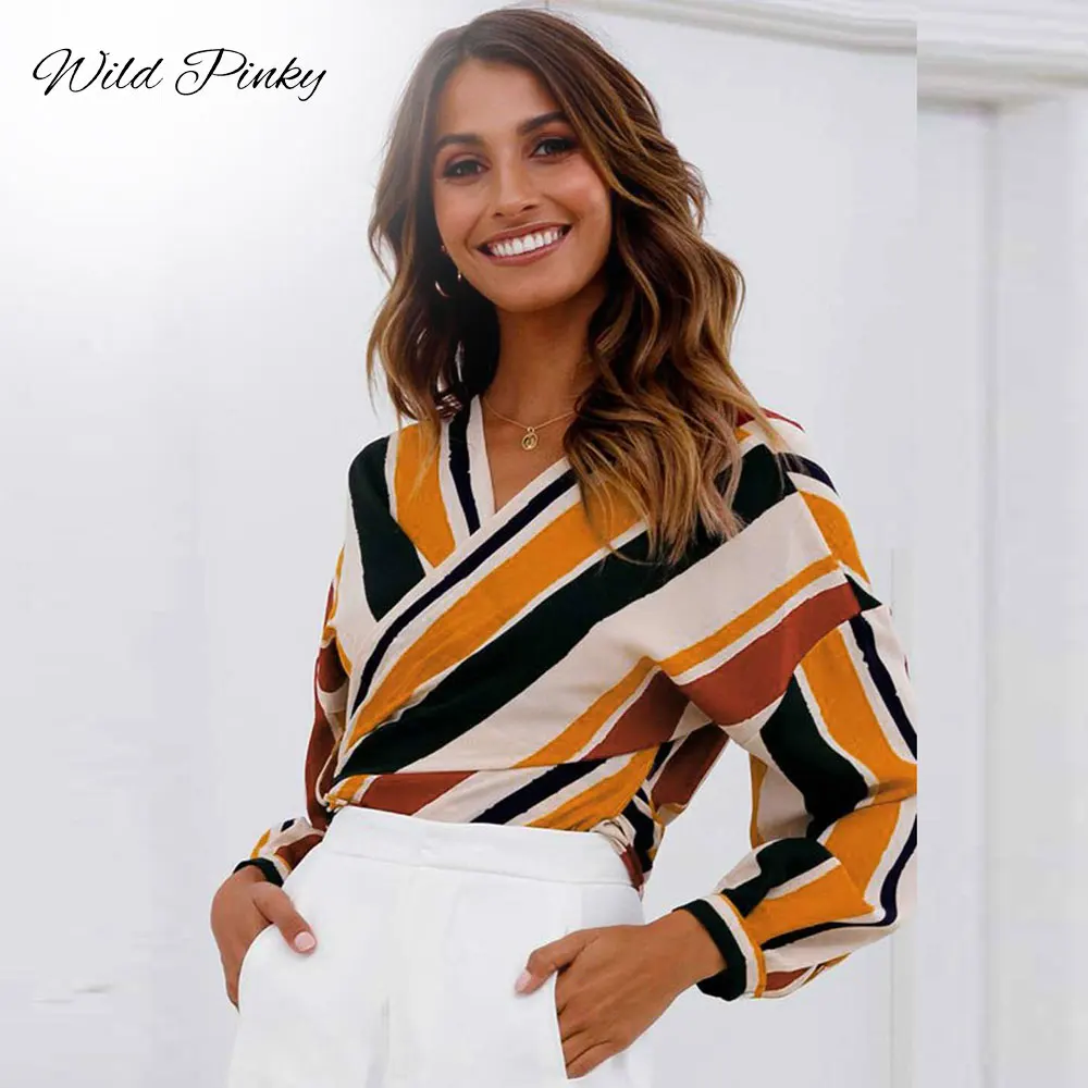 WildPinky Contrast Stripe Bow Tie Spliced Blouse Women Spring Summer V Neck Long Sleeve Top Multicolor Asymmetrical Blusas Mujer
WildPinky Contrast Stripe Bow Tie Spliced Blouse Women Spring Summer V Neck Long Sleeve Top Multicolor Asymmetrical Blusas Mujer