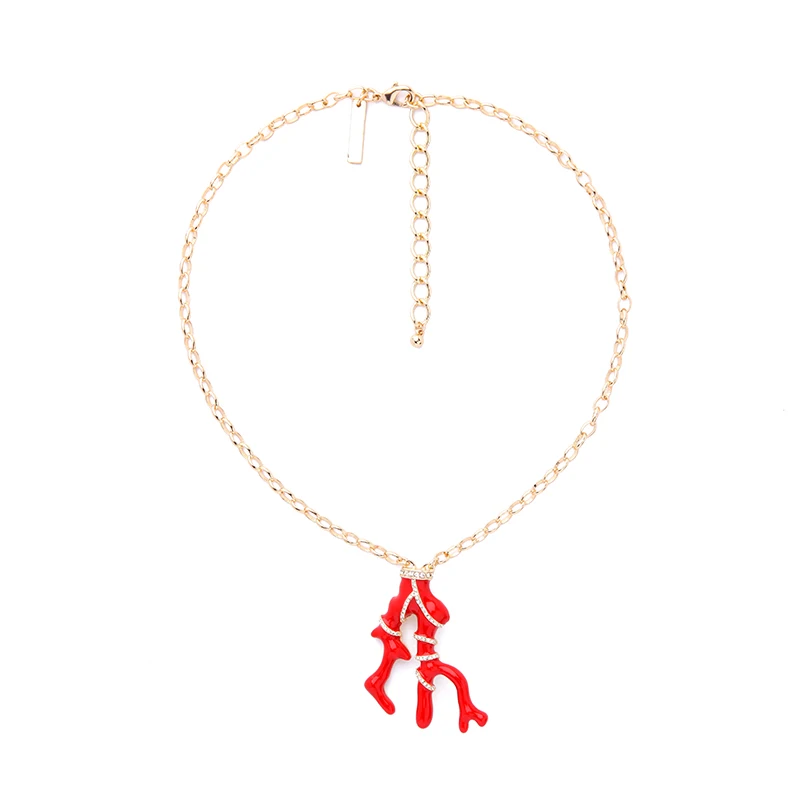 Fashion Red Enamel Necklace Crystal Inlay Coral Shape Pin Pendant Necklace for Women Brand Jewelry
Fashion Red Enamel Necklace Crystal Inlay Coral Shape Pin Pendant Necklace for Women Brand Jewelry