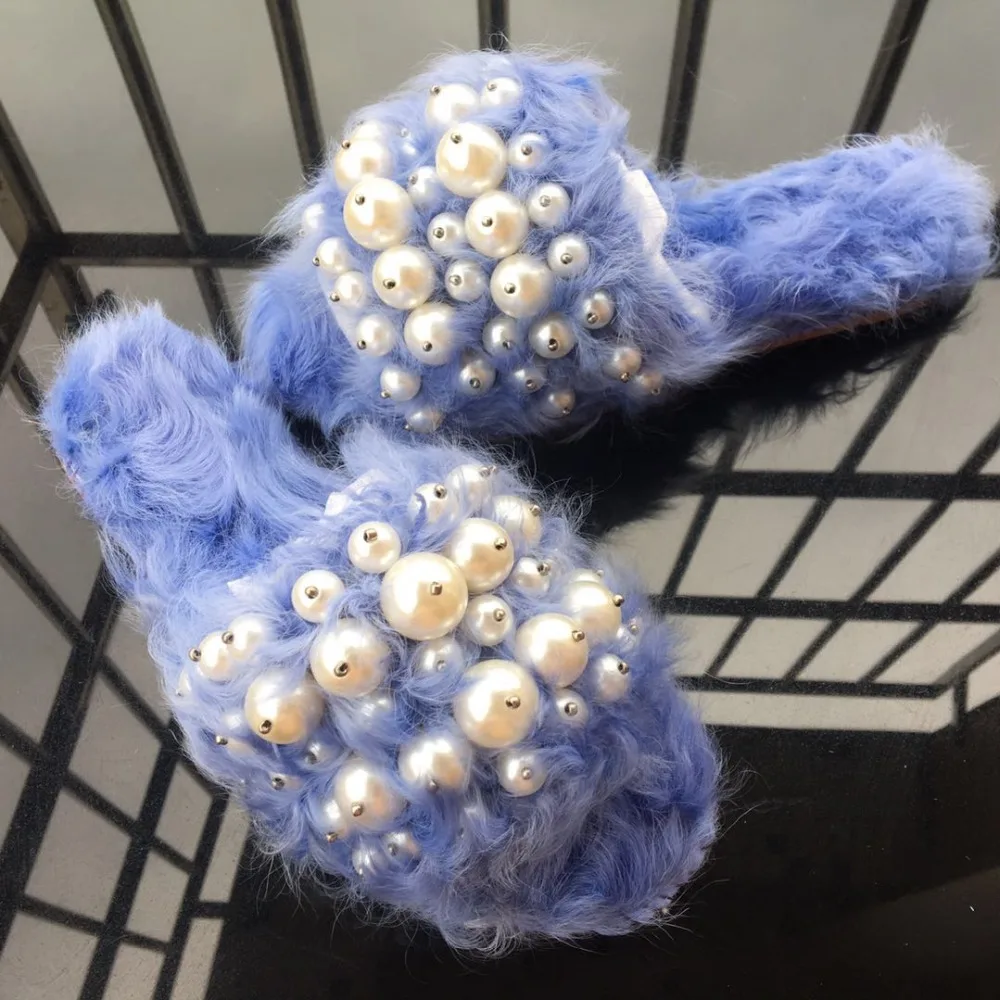 Girl's Big Pearl Studs Flats Furry Slipper Curve Wool Fur Peep toe Autumn Women Beadings Fur Leisure Slide Shoes
Girl's Big Pearl Studs Flats Furry Slipper Curve Wool Fur Peep toe Autumn Women Beadings Fur Leisure Slide Shoes