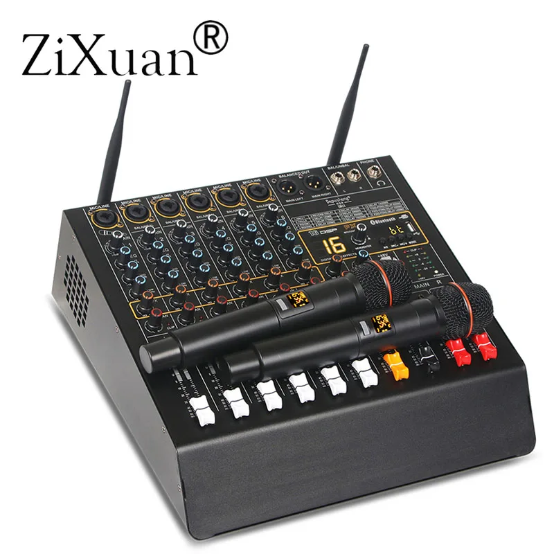 6 Channel 16 DSP Digital Effect Power Amplifier Studio Audio Mixer Bluetooth USB Mixing Console 2 Handheld Wireless Microphone
6 Channel 16 DSP Digital Effect Power Amplifier Studio Audio Mixer Bluetooth USB Mixing Console 2 Handheld Wireless Microphone