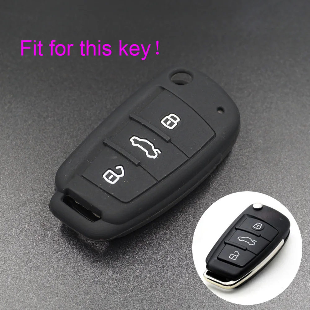 

Xinyuexin For Audi Silicone Car Key Cover FOB Case For Audi A1 A3 Q3 Q7 R8 A6L TT 3Button Flip Remote Key Jacket Bag Car-stying