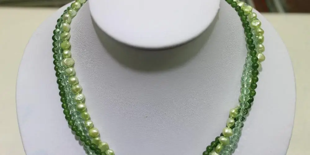 Green 3strand 6mm Crystal & Freshwater pearl necklace 5-6mm 17.5"Alloy"handmade" a(5.18)
Green 3strand 6mm Crystal & Freshwater pearl necklace 5-6mm 17.5"Alloy"handmade" a(5.18)