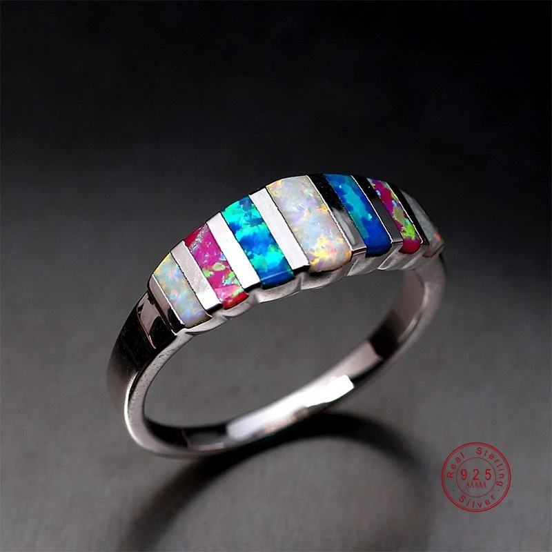 

Delicate Plating alloy Created Pink Blue White Fire Opal Silver Color HOT SELL Wholesale Wedding Ring For Women Jewelry 2019 New