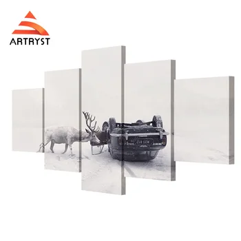5 pieces of canvas painting art deer car winter poster HD print on canvas modern home decor living room wall painting artwork 
5 pieces of canvas painting art deer car winter poster HD print on canvas modern home decor living room wall painting artwork