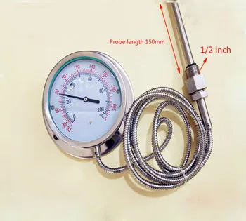 Pressure Type Thermometer Steam Temperature measurement Range 50~650 degrees with probe 150mm,1/2 inch male Thread, 3m Wires
Pressure Type Thermometer Steam Temperature measurement Range 50~650 degrees with probe 150mm,1/2 inch male Thread, 3m Wires