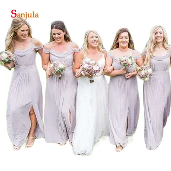 Lavender Purple Chiffon Bridesmaid Dresses Scoop Spaghetti Straps Off the Shoulder Wedding Party Dresses Leg Slit D288
Lavender Purple Chiffon Bridesmaid Dresses Scoop Spaghetti Straps Off the Shoulder Wedding Party Dresses Leg Slit D288