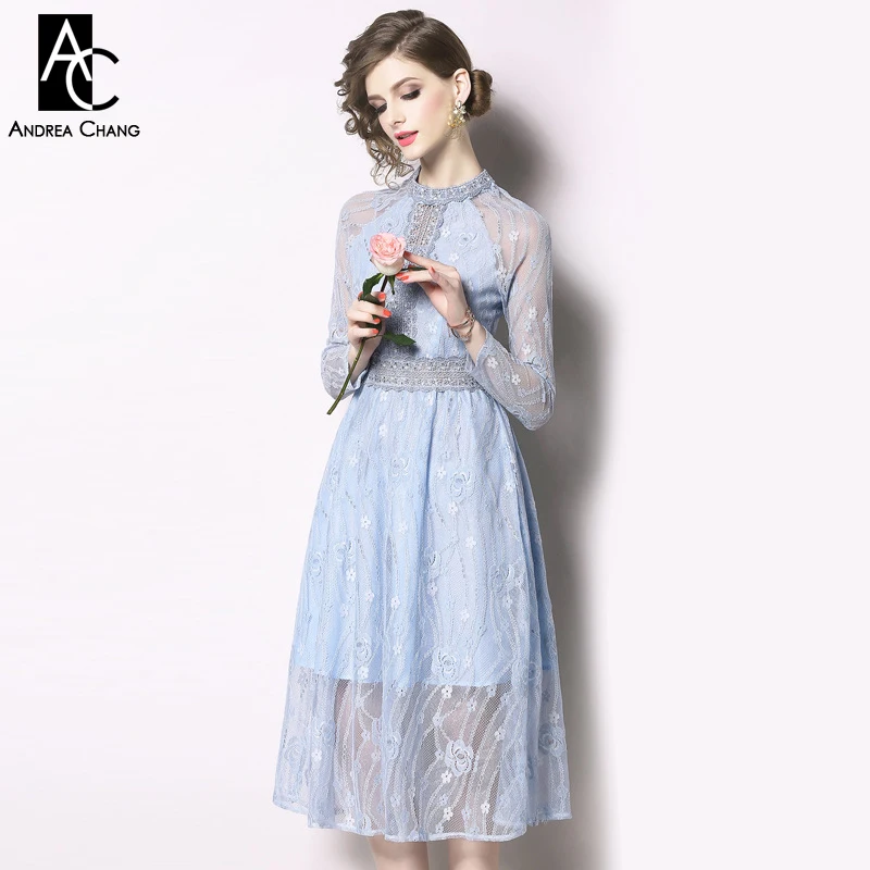 S-XXL spring summer woman dress flower pattern blue lace dress transparent long sleeve over knee calf length sweet cute dress
S-XXL spring summer woman dress flower pattern blue lace dress transparent long sleeve over knee calf length sweet cute dress