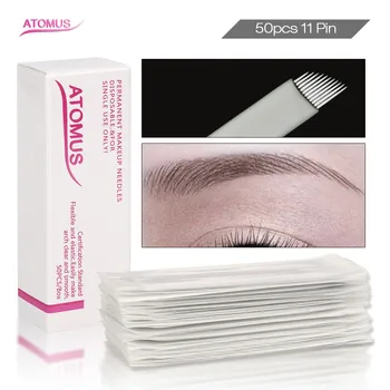 

50pcs 11pins Micro Blading Permanent Makeup Needles Agujas Para Microblading Eyebrow Embroidery Ahujas De Micro Tebore Lamina