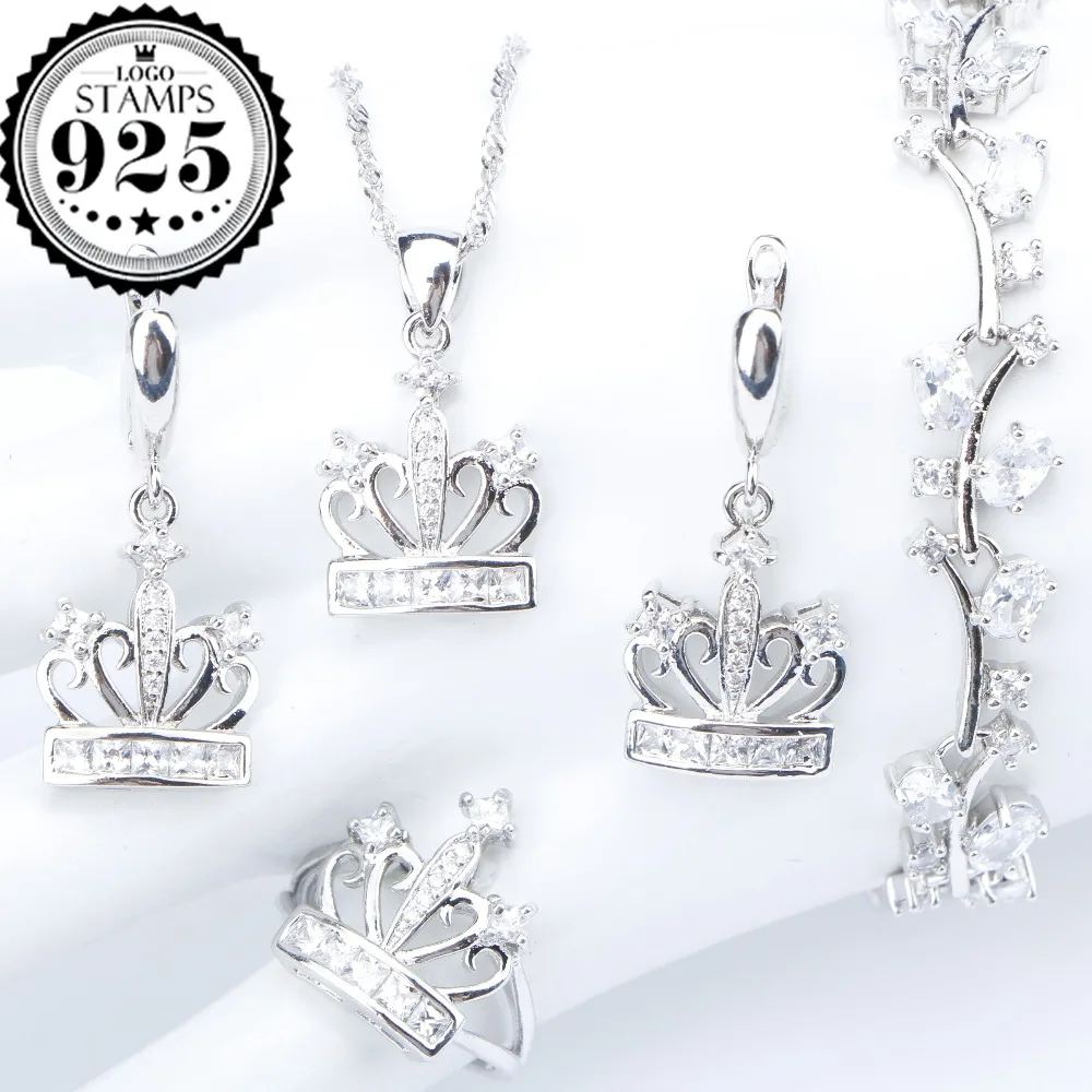 Crown White Zirconia Silver 925 Costume Jewelry Sets Necklace Bracelets Pendant Ring Earrings With Stones For Women Set Gift Box
Crown White Zirconia Silver 925 Costume Jewelry Sets Necklace Bracelets Pendant Ring Earrings With Stones For Women Set Gift Box