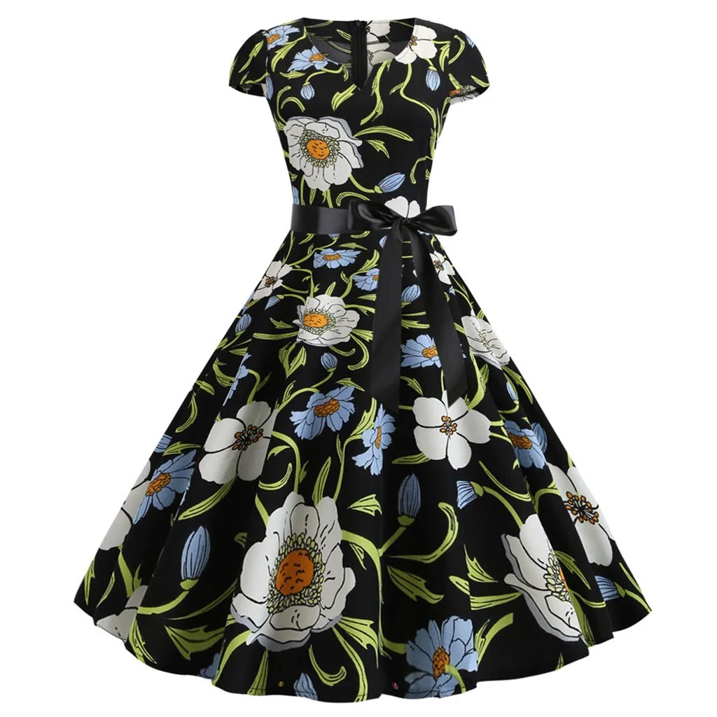 Summer Women Beach Dress Sundress Vintage 1950s Retro Short Sleeve Black Print Evening Party Gown Prom Swing Dress L625
Summer Women Beach Dress Sundress Vintage 1950s Retro Short Sleeve Black Print Evening Party Gown Prom Swing Dress L625