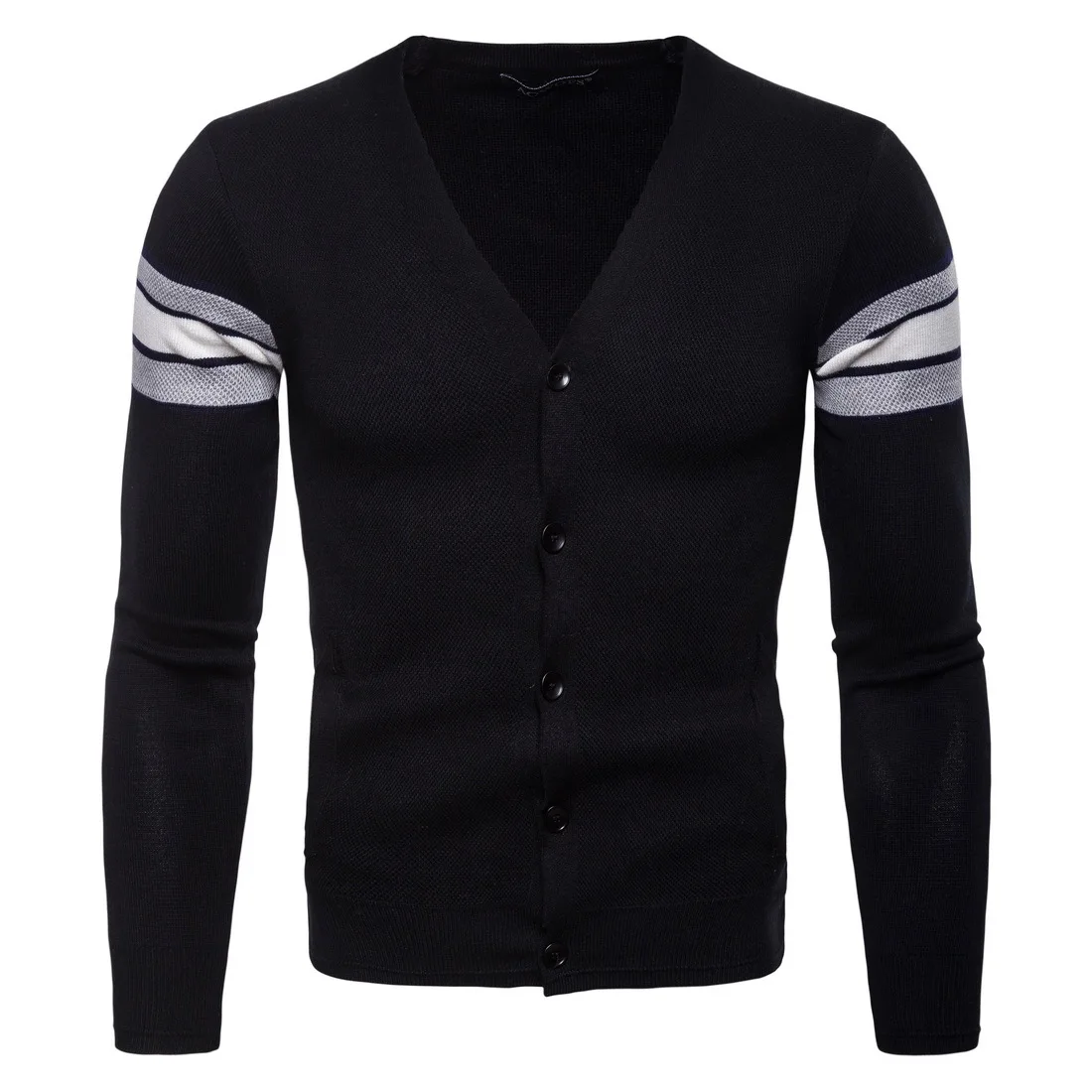 Фото 2018 Для мужчин свитер черные осенние вязаный кардиган блузки V воротник M-XXL |