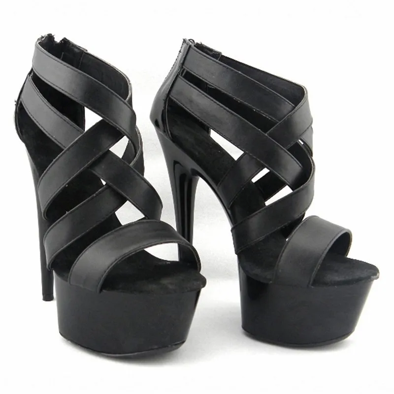 

Plus Big Size Cutout Shoes 15cm Ultra High Heels 6 Inch Fashion Sandals Queen Punk Gladiator Sexy Shoe