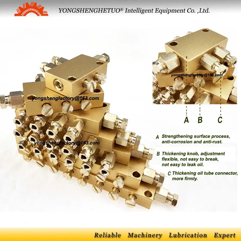 Lubrication Oil Distributor Resistance dispenser separator valve divider volume adjustable 4mm outlet*6 6mm inlet B-6
Lubrication Oil Distributor Resistance dispenser separator valve divider volume adjustable 4mm outlet*6 6mm inlet B-6