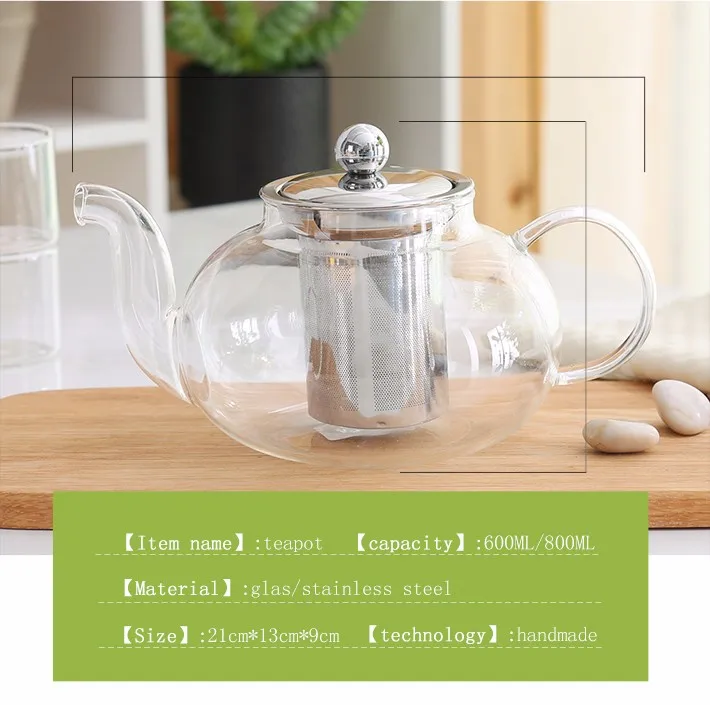 Clear Glass Teapot Stainless Steel Infuser Loose Leaf Tea Kettle Set