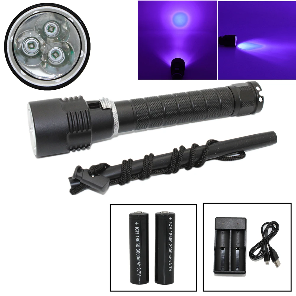 Ultraviolet Light UV Diving Flashlight 3x XPE UV LED 395nm Waterproof 18650 Torch for search scorpion Amber
Ultraviolet Light UV Diving Flashlight 3x XPE UV LED 395nm Waterproof 18650 Torch for search scorpion Amber