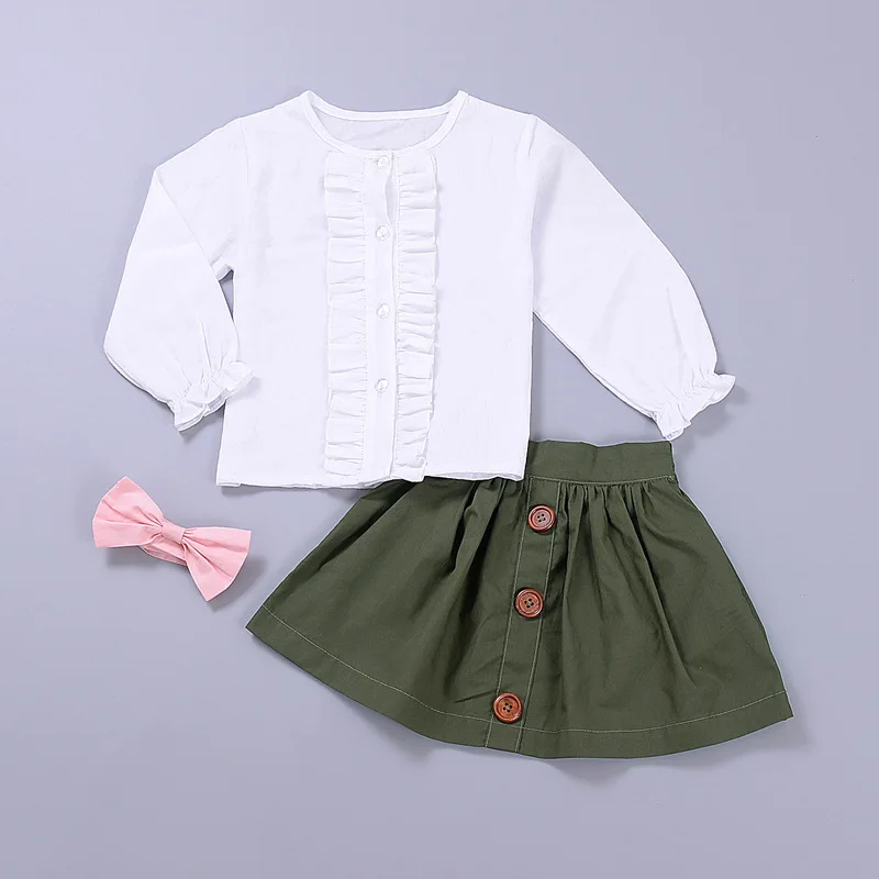 1-4 years spring kids clothes solid white long sleeve lace base shirt with pleated skirt K601
1-4 years spring kids clothes solid white long sleeve lace base shirt with pleated skirt K601
