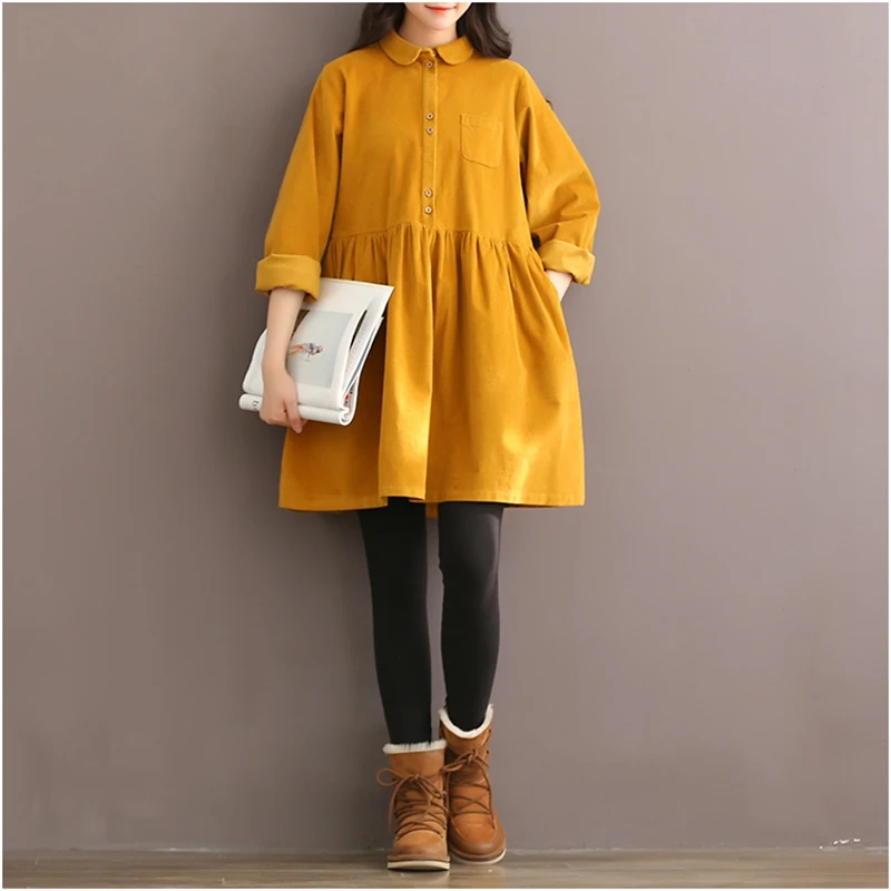Long Sleeve Dress Winter 2019 Retro Vintage Mori Girl Peter Pan Collar Solid Color Knee Length Corduroy Vestido Women Dresses
Long Sleeve Dress Winter 2019 Retro Vintage Mori Girl Peter Pan Collar Solid Color Knee Length Corduroy Vestido Women Dresses