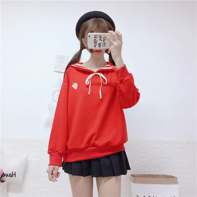 Autumn Winter Lazy Style Crew Neck Women Hoodies Sweet Cute Strawberry Student Student Sweatshirt Chic Tie Bow Pullovers
Autumn Winter Lazy Style Crew Neck Women Hoodies Sweet Cute Strawberry Student Student Sweatshirt Chic Tie Bow Pullovers