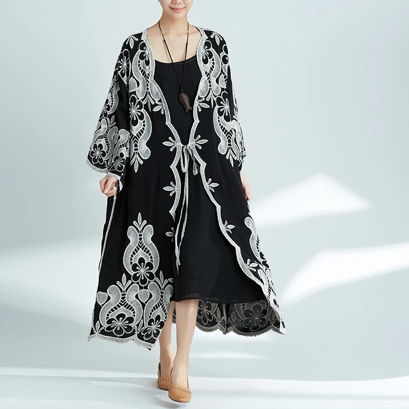 New Plus Size Linen Coat Cardigans Summer Fashion Women's Clothing Big Size Embroidered Flower Black Loose Lady Long Cardigan
New Plus Size Linen Coat Cardigans Summer Fashion Women's Clothing Big Size Embroidered Flower Black Loose Lady Long Cardigan