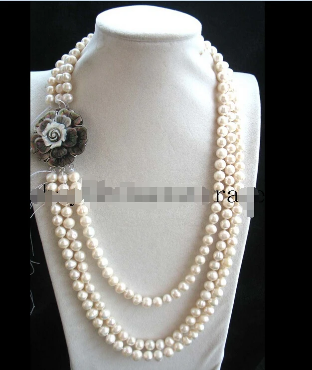 FREE SHIPPING ******3rows white freshwater pearl round and black shell flower necklace 22-27"nature
FREE SHIPPING ******3rows white freshwater pearl round and black shell flower necklace 22-27"nature