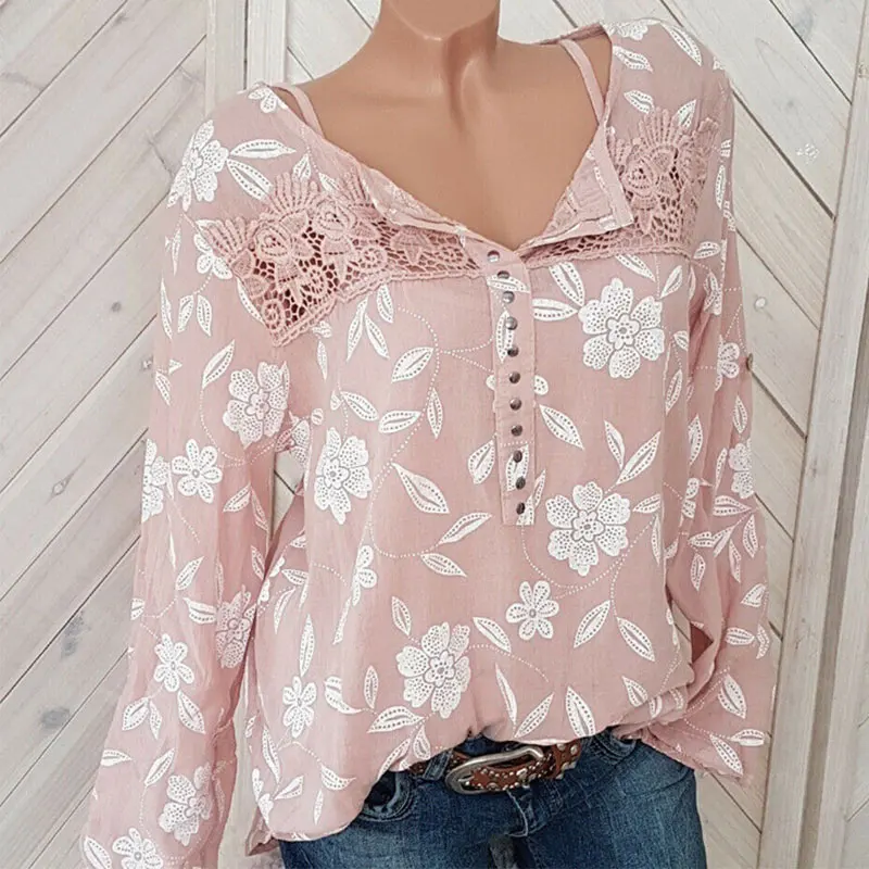 Women's Floral Print Lace Rivet Shirt Blouse Plus Size 5XL Long Sleeve Patchwork Ladies Tops 2019 Summer Casual Blouses Female
Women's Floral Print Lace Rivet Shirt Blouse Plus Size 5XL Long Sleeve Patchwork Ladies Tops 2019 Summer Casual Blouses Female