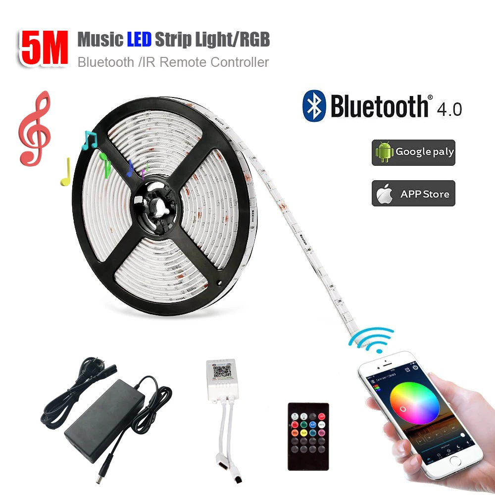 16 Million colors Bluetooth Smart Phone APP 5050 RGB Strip,Sync To Music DC12V 5M 300LEDs LED Strip With IR Controller +5A Power
16 Million colors Bluetooth Smart Phone APP 5050 RGB Strip,Sync To Music DC12V 5M 300LEDs LED Strip With IR Controller +5A Power