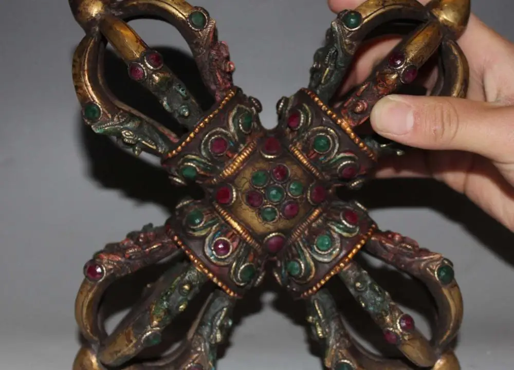 10" Tibet Bronze inlay turquoise ruby beryl Dragon Vajrakila Phurpa Dagger Fa Qi
10" Tibet Bronze inlay turquoise ruby beryl Dragon Vajrakila Phurpa Dagger Fa Qi