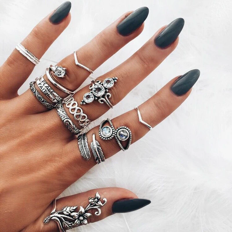 13pcs/lot Vintage Boho Women Finger Rings Set Anituqe Silver Color Geometric Feather Letter Midi Aiilon Party Jewelry
13pcs/lot Vintage Boho Women Finger Rings Set Anituqe Silver Color Geometric Feather Letter Midi Aiilon Party Jewelry