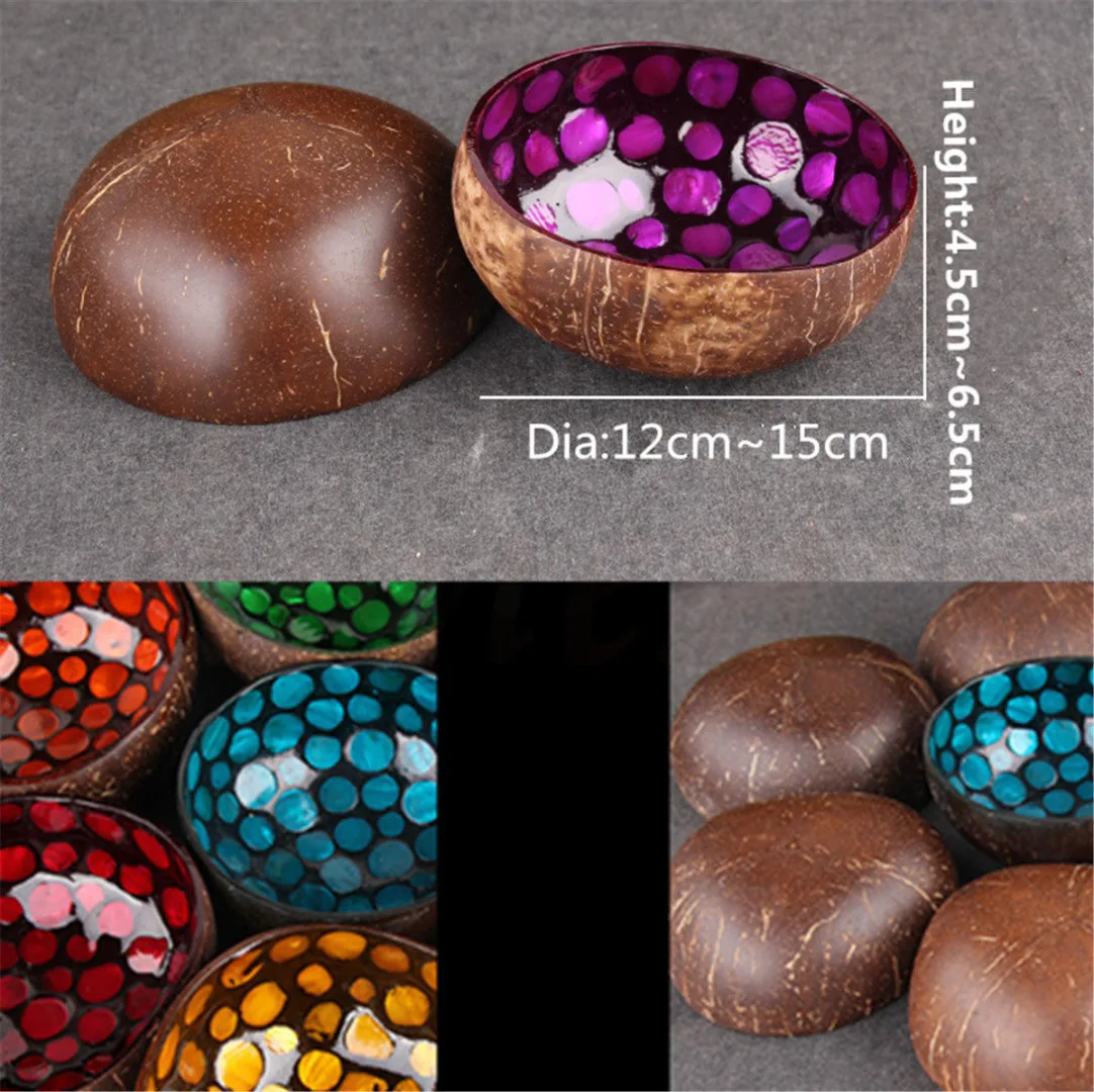 Natural Geometric Shape Coconut Shell Bowl Dishes Kitchen Paint Craft Home Decor