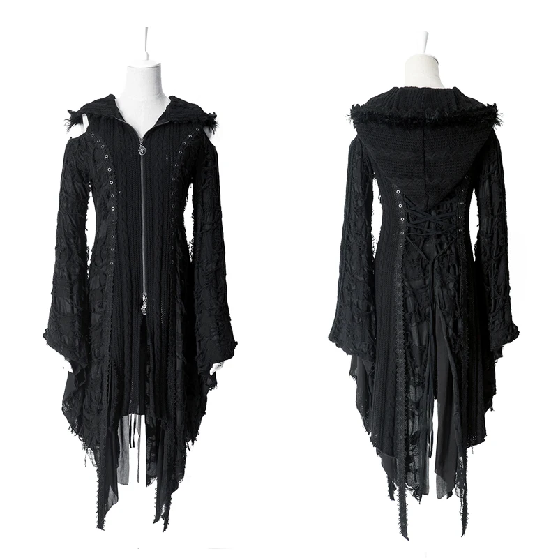 Punk Decadent Worsted Hooded Jacket Steampunk Gothic Flare Sleeve Holes Stitching Ladies Black Knitted Cardigan Sweaters
Punk Decadent Worsted Hooded Jacket Steampunk Gothic Flare Sleeve Holes Stitching Ladies Black Knitted Cardigan Sweaters