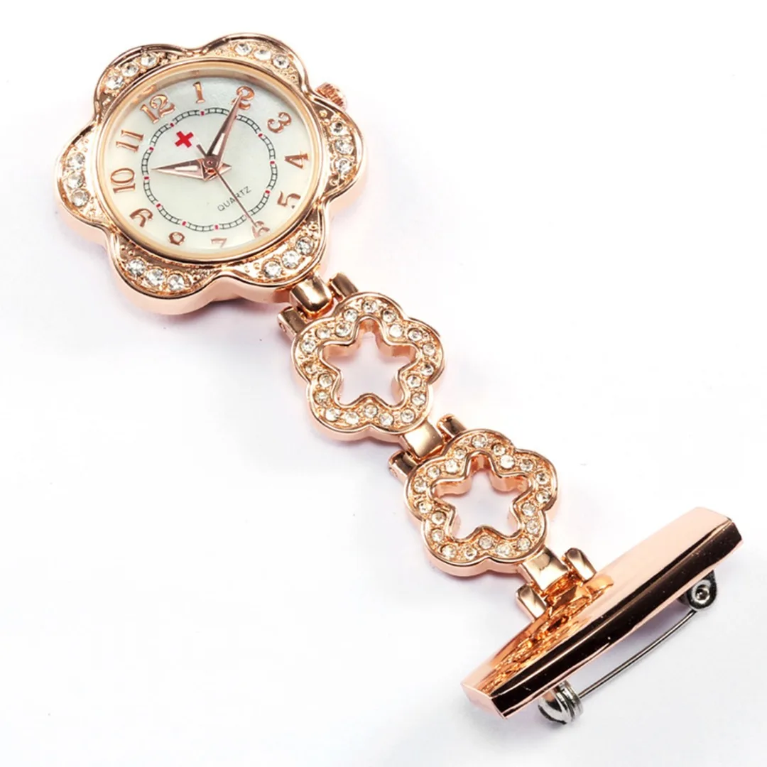 Clip-on Women Pocket Watch Quartz Brooch Fob Hanging Pin Watch Crystal Alloy Hollow Star Heart Pocket Watch Clock