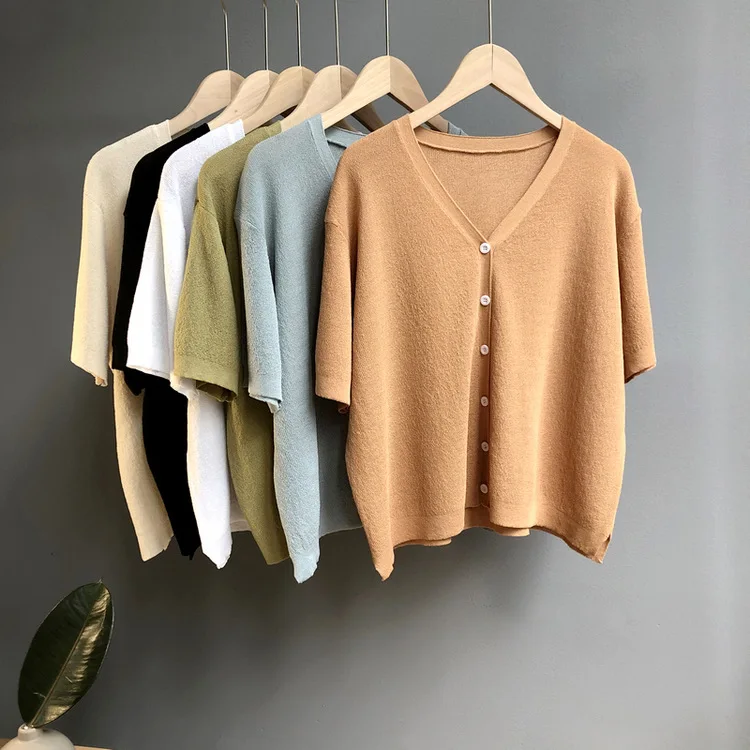 Summer Clothes for Women Solid Color V-neck Short-sleeved Knit T-shirt Bottoming Shirt Women M Size Knitted
Summer Clothes for Women Solid Color V-neck Short-sleeved Knit T-shirt Bottoming Shirt Women M Size Knitted