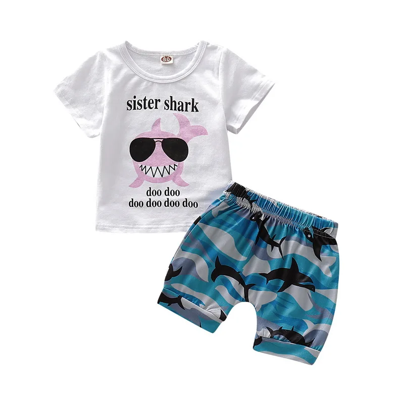 Summer 2pcs Suits Baby Boy Clothing Set Print Shark O-Neck Clothes Set Cotton Sleeveless Sports T Shirts Toddler Shorts D30
Summer 2pcs Suits Baby Boy Clothing Set Print Shark O-Neck Clothes Set Cotton Sleeveless Sports T Shirts Toddler Shorts D30