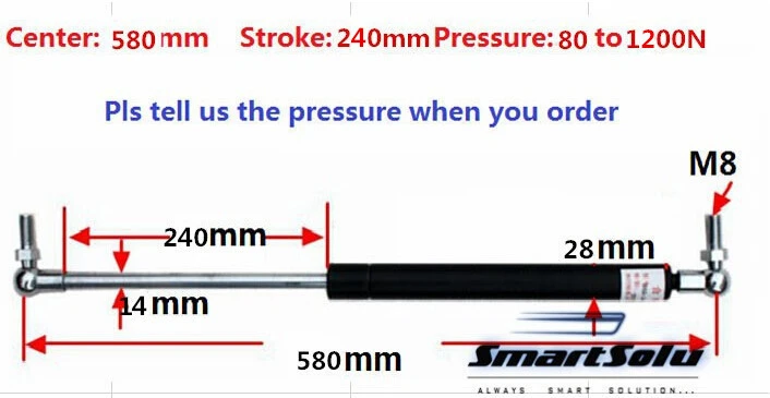 Free shipping 80 to 1200N force 580mm central distance, 240 mm stroke, pneumatic Auto Gas Spring, Lift Prop Gas Spring Damper
Free shipping 80 to 1200N force 580mm central distance, 240 mm stroke, pneumatic Auto Gas Spring, Lift Prop Gas Spring Damper