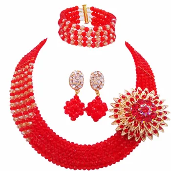 Fashion Red Gold Multi Strands Statement Necklace African Wedding Beads Nigerian Jewelry Set Crystal 5JZ14
Fashion Red Gold Multi Strands Statement Necklace African Wedding Beads Nigerian Jewelry Set Crystal 5JZ14