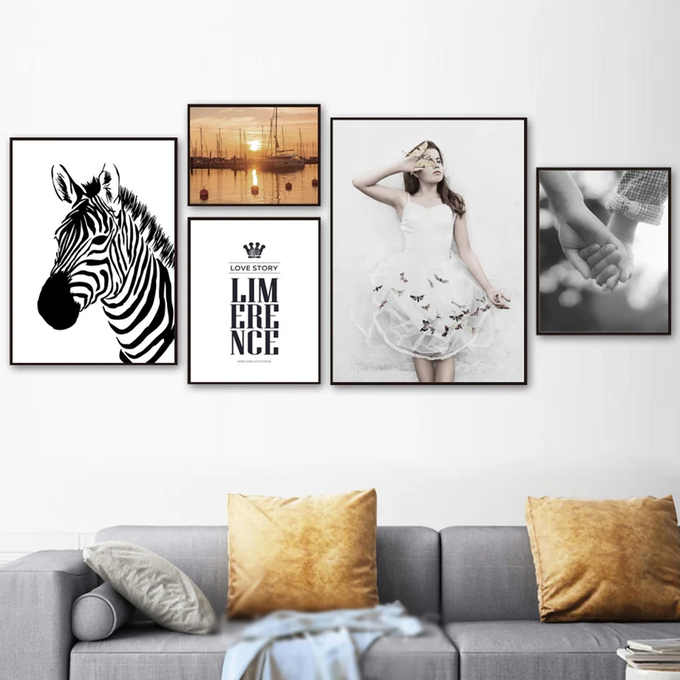 Chica-cebra-mar-Sunset-cotizaciones-paisaje-pared-arte-lienzo-pintura-carteles-e-impresiones-cuadros-de-pared