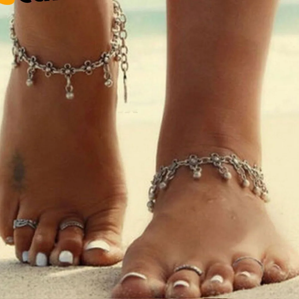 Bohemia Anklets Hollow Carved Clover Anklet Water Drop Tassel Bell Ankle Bracelet Plated Silver Anklets for Women Indian Anklet
Bohemia Anklets Hollow Carved Clover Anklet Water Drop Tassel Bell Ankle Bracelet Plated Silver Anklets for Women Indian Anklet
