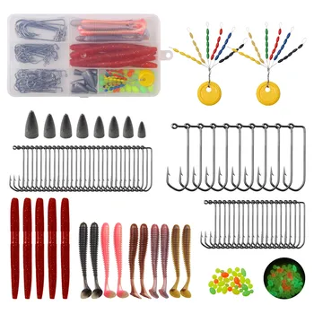 115pcs/box fishing tackle box with aberdeen jig hooks soft earthworm artificial bait float stoppers for Texas rigs lure fishing
115pcs/box fishing tackle box with aberdeen jig hooks soft earthworm artificial bait float stoppers for Texas rigs lure fishing