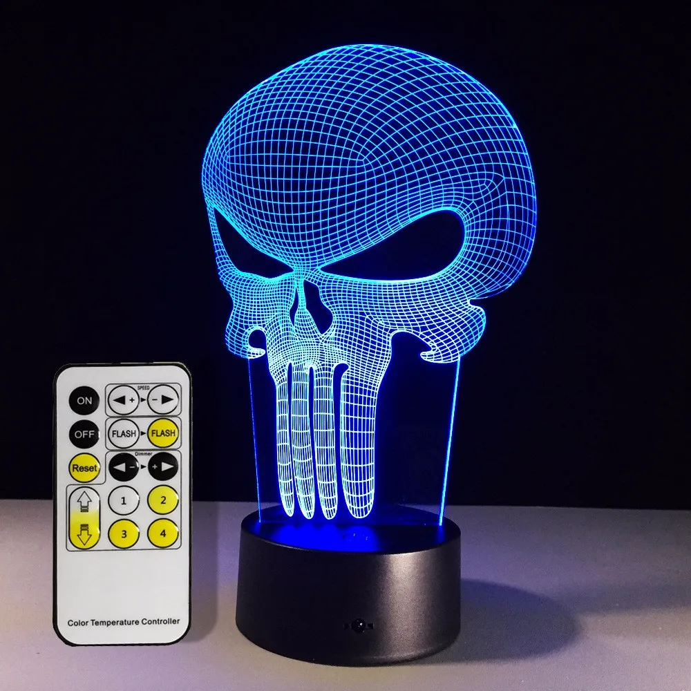 Free Shipping 1Piece Punisher Skull Multi-colored Bulbing Light Acrylic 3D Hologram Illusion Desk Lamp Free Shipping 1Piece Punisher Skull Multi-colored Bulbing Light Acrylic 3D Hologram Illusion Desk Lamp